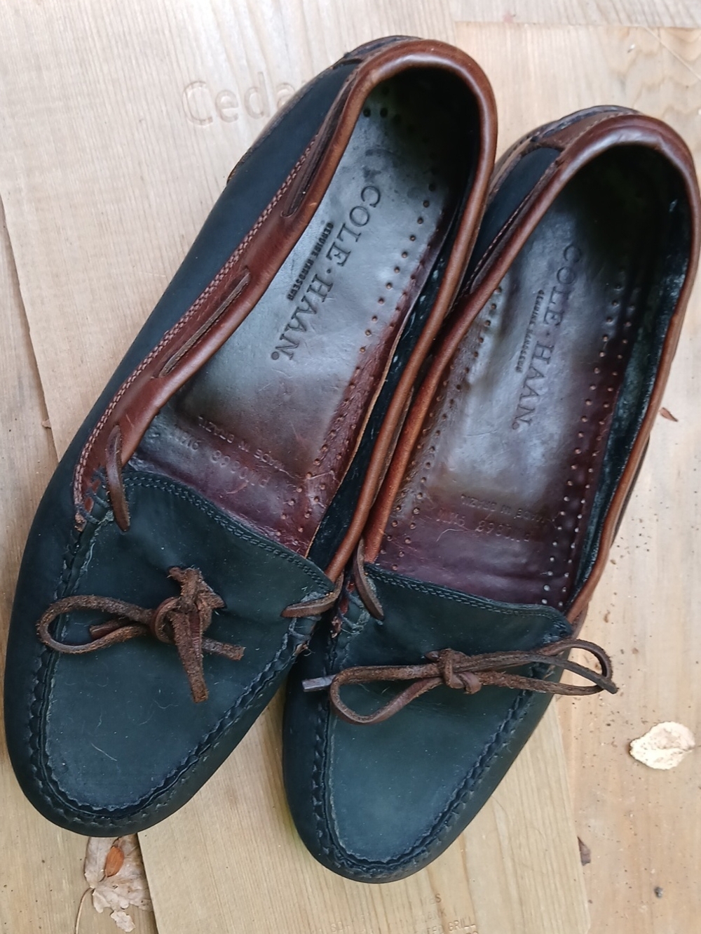 Cole Haan Dark Green and Leather Driving Loafers,9.5M
